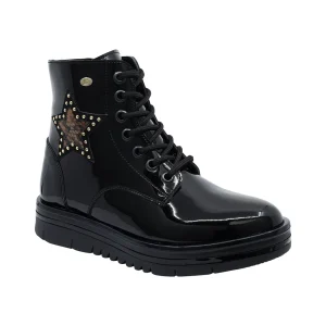 Botín Coqueta para niña de Charol  Negro Nora con estrella en el lateral