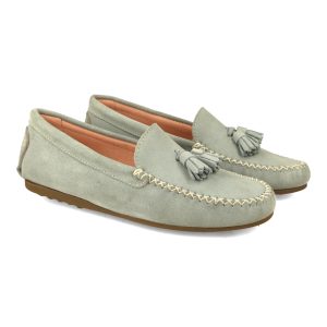 Mocasin Mujer Verde Menta con borlas