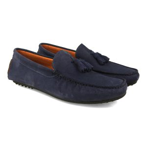 Mocasines hombre serraje azul marino con borlas