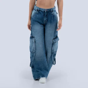 Jeans Wide Leg Azul Mujer